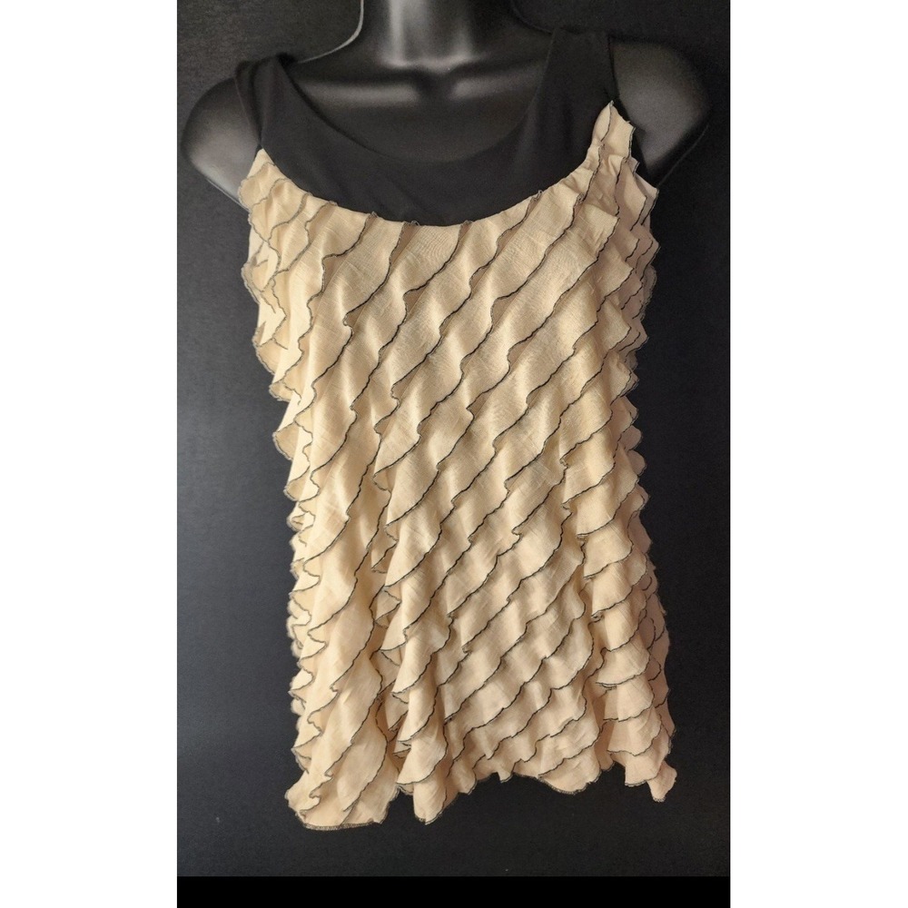 Allura Womens Ruffle Tank Top Black Cream Tiered Lettuce Edge Sleeveless Small